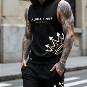 Alpha Kings 111 Men’s Sleeveless Hoodie and Shorts Set - Black